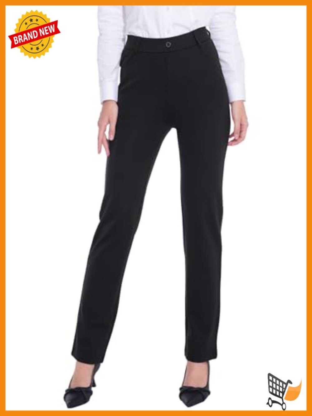 Womens Dress Pants Straight Leg Pull On 4 Pockets Work Slacks